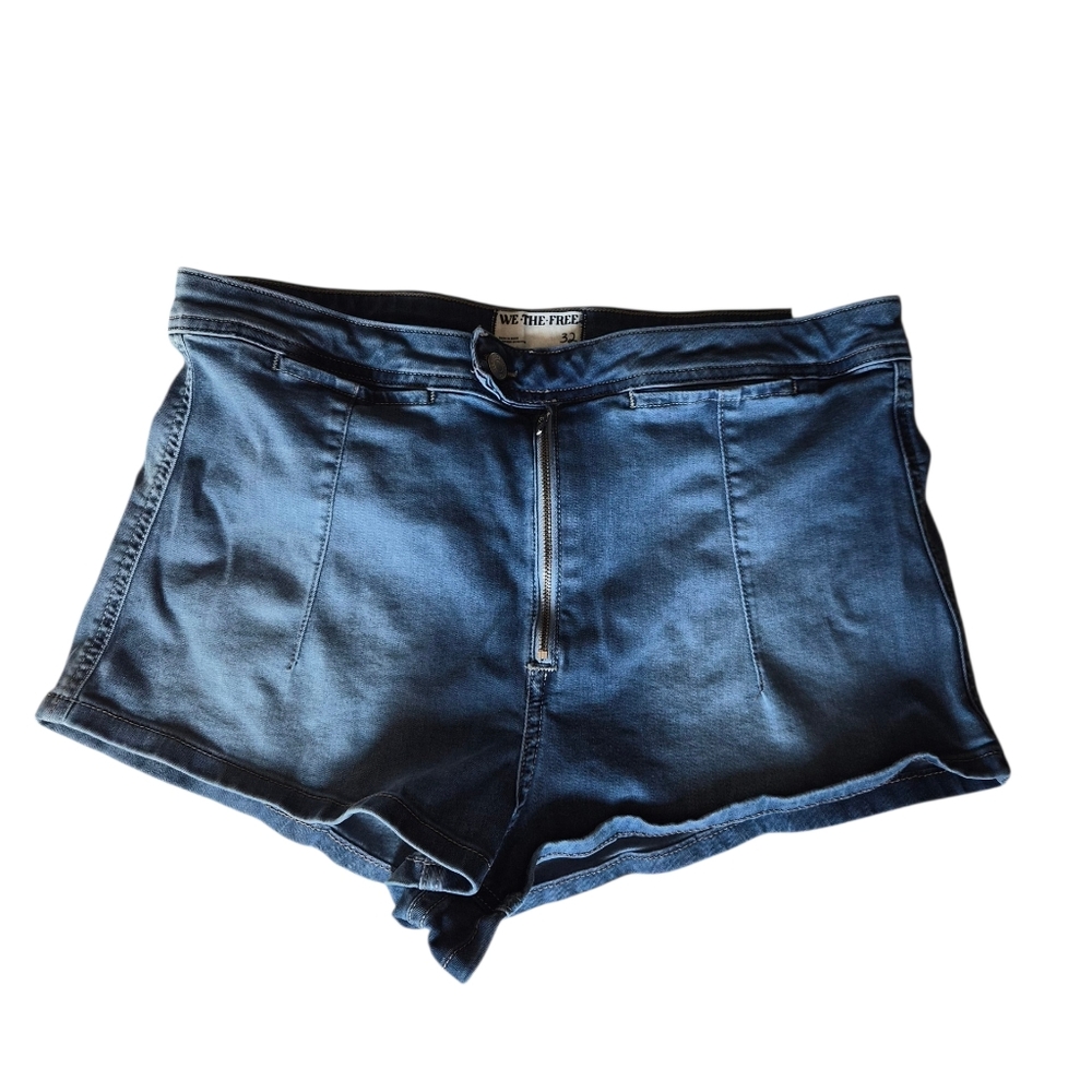 We The Free Dark Indigo High-Rise Zip-Front Denim Shorts